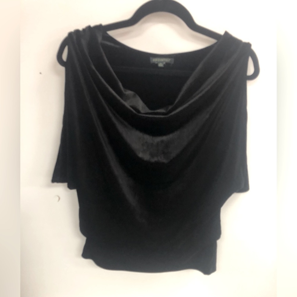 FOR CYNTHIA COLD SHOULDER ELBOW SLEEVES TIGHT WAIST FALLING NECK LINE VELVET TOP